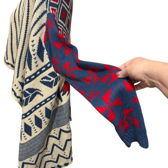 Pinklicious Women’s Open Front Cardigan Sweater Aztec Tribal S/M Boho Red Blue - Picture 3 of 10